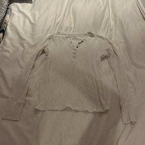 White long sleeve tee; honeycomb fabric